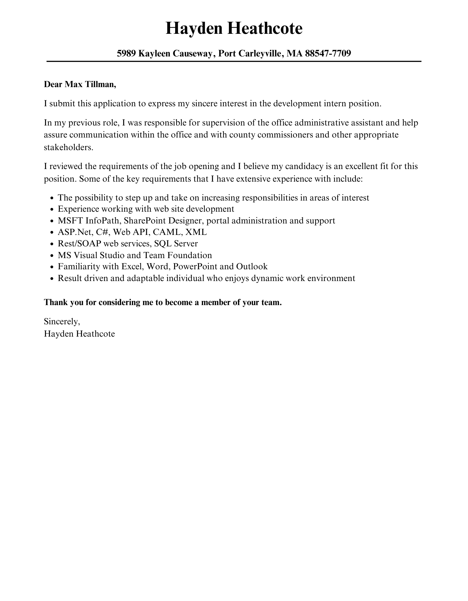 Writing a Cover Letter For an Internship Writing a Cover Letter For an Internship