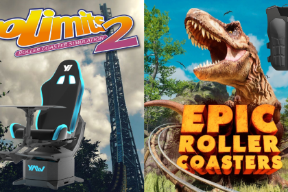 Montanhas -russas de passeio em casa com um simulador de movimento sentado e haptics Montanhas -russas de passeio em casa com um simulador de movimento sentado e haptics