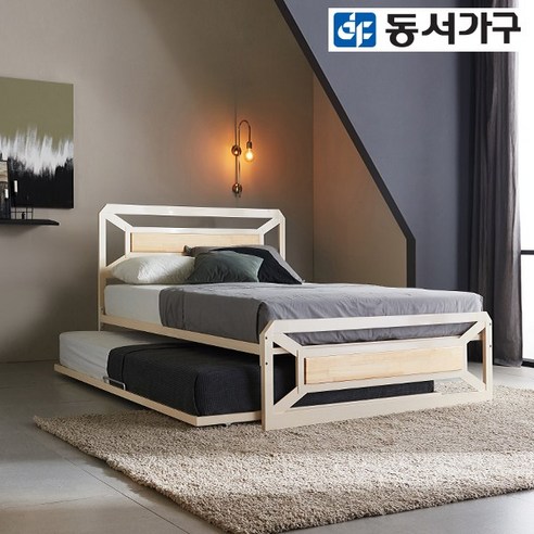 동서가구 아이언 모던 스틸 멀바우/편백나무 2단 슬라이딩 패밀리침대 SS+SS (매트제외) DF640053, 멀바우 그레이