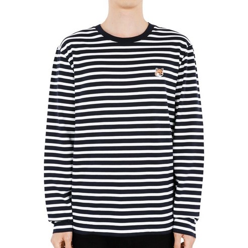 디몬트 23 F/W 메종키츠네 남성 헤드폭스 패치 스트라이프 긴팔(네이비) LM00105KJ0044 S480