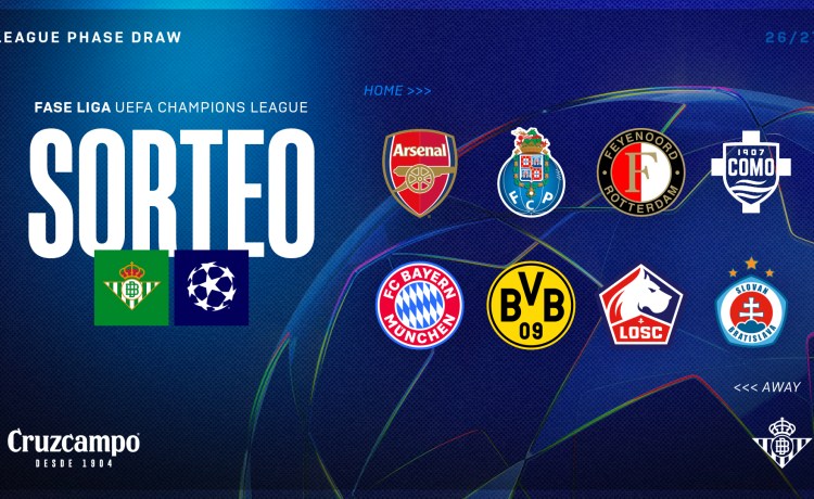 Definidos los ocho rivales del Real Betis en la fase de liga de la UEFA Champions League Definidos los ocho rivales del Real Betis en la fase de liga de la UEFA Champions League
