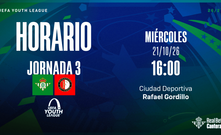 El Real Betis Juvenil DH – Feyenoord Rotterdam, el miércoles 21 a las 16:00 en la Ciudad Deportiva Rafael Gordillo El Real Betis Juvenil DH – Feyenoord Rotterdam, el miércoles 21 a las 16:00 en la Ciudad Deportiva Rafael Gordillo