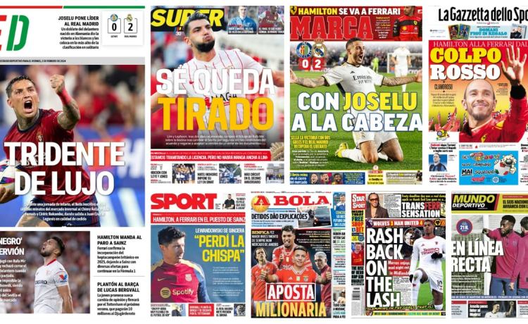 Traca del Betis, enfado de Rafa Mir, Hamilton, Sainz, Joselu, Lewandowski… portadas del viernes 2 de febrero Traca del Betis, enfado de Rafa Mir, Hamilton, Sainz, Joselu, Lewandowski… portadas del viernes 2 de febrero