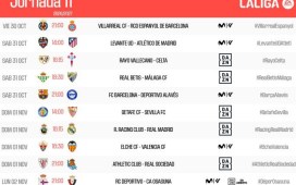 Ya se conocen los horarios de la jornada 11 de LaLiga EA Sports Ya se conocen los horarios de la jornada 11 de LaLiga EA Sports