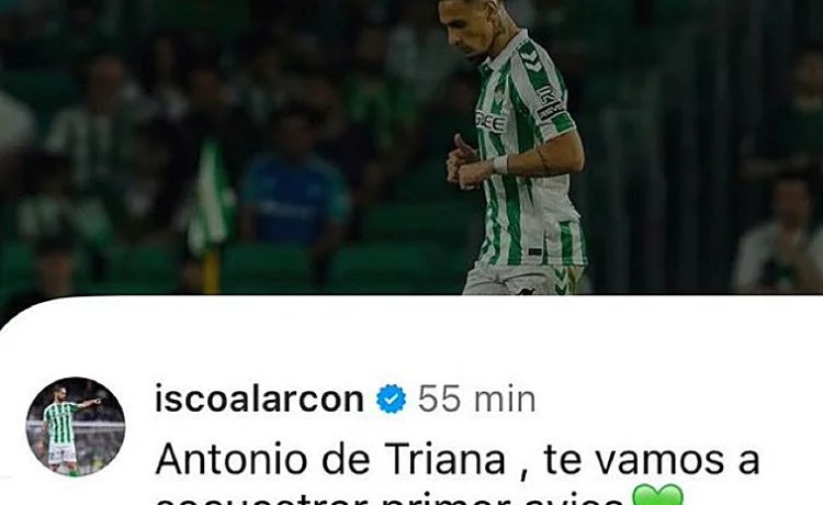 La broma de Isco a Antony para que se quede en el Betis: «Antonio de Triana, te vamos a secuestrar; primer aviso» La broma de Isco a Antony para que se quede en el Betis: «Antonio de Triana, te vamos a secuestrar; primer aviso»