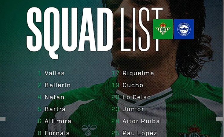 La convocatoria de Pellegrini para el Betis – Alavés en La Cartuja La convocatoria de Pellegrini para el Betis – Alavés en La Cartuja