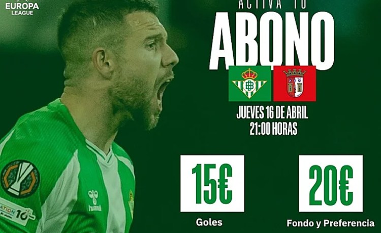 Precios de entre 15 y 20 euros para los abonados del Betis para asistir a la vuelta de cuartos de final de la Europa League ante el Braga Precios de entre 15 y 20 euros para los abonados del Betis para asistir a la vuelta de cuartos de final de la Europa League ante el Braga