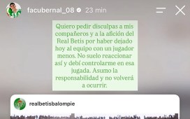 Facundo pide disculpas tras su expulsión en el Betis – Barcelona: «Debí controlarme en esa jugada» Facundo pide disculpas tras su expulsión en el Betis – Barcelona: «Debí controlarme en esa jugada»
