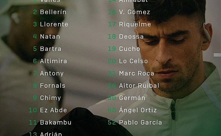 La convocatoria del Betis para el partido en Mestalla ante el Valencia La convocatoria del Betis para el partido en Mestalla ante el Valencia