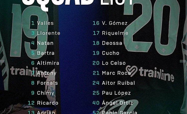 Seis ausencias en la lista de convocados del Betis para medirse al Rayo Vallecano Seis ausencias en la lista de convocados del Betis para medirse al Rayo Vallecano