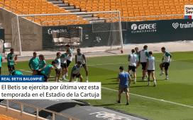 El posible once ensayado por Pellegrini con los petos en el entrenamiento del Betis El posible once ensayado por Pellegrini con los petos en el entrenamiento del Betis