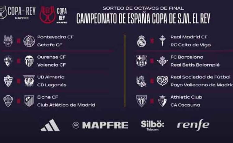 Sorteo de octavos de final de la Copa del Rey en directo: así quedan los cruces, fechas y emparejamientos Sorteo de octavos de final de la Copa del Rey en directo: así quedan los cruces, fechas y emparejamientos
