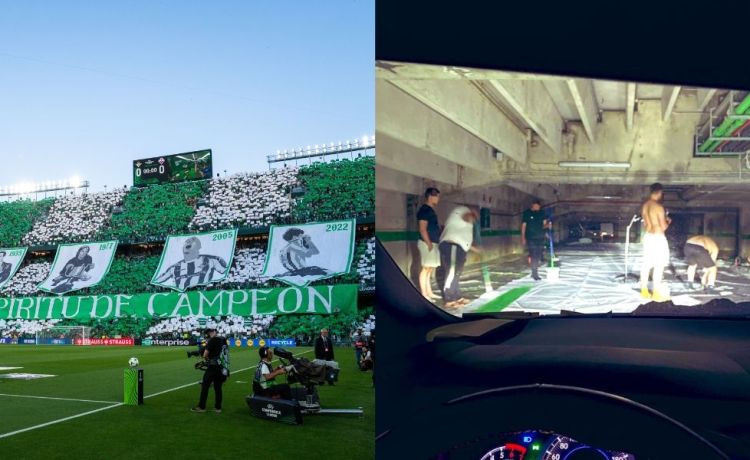 La intrahistoria del tifo del Betis: pintando durante el apagón con luces de coche La intrahistoria del tifo del Betis: pintando durante el apagón con luces de coche