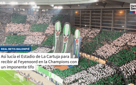 El imponente tifo de la afición del Betis para recibir al Feyenoord en Champions: «Exponte al verde y blanco» El imponente tifo de la afición del Betis para recibir al Feyenoord en Champions: «Exponte al verde y blanco»
