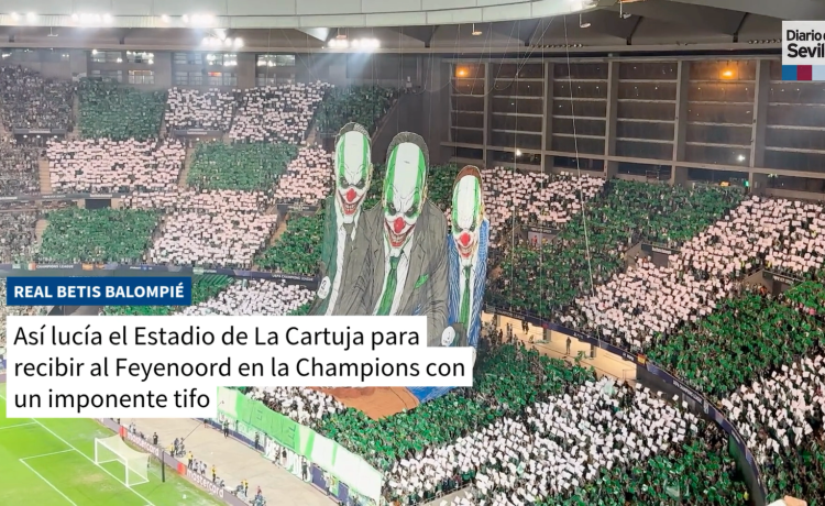 El imponente tifo de la afición del Betis para recibir al Feyenoord en Champions: «Exponte al verde y blanco» El imponente tifo de la afición del Betis para recibir al Feyenoord en Champions: «Exponte al verde y blanco»