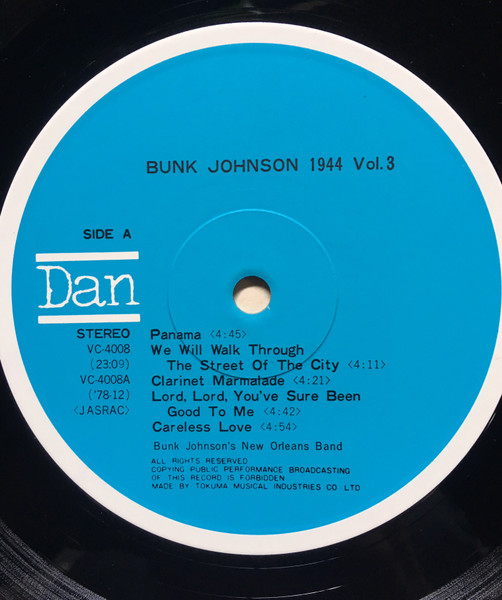 BUNK JOHNSON AND HIS NEW ORLEANS BAND_Bunk Johnson 1944 Vol. 3