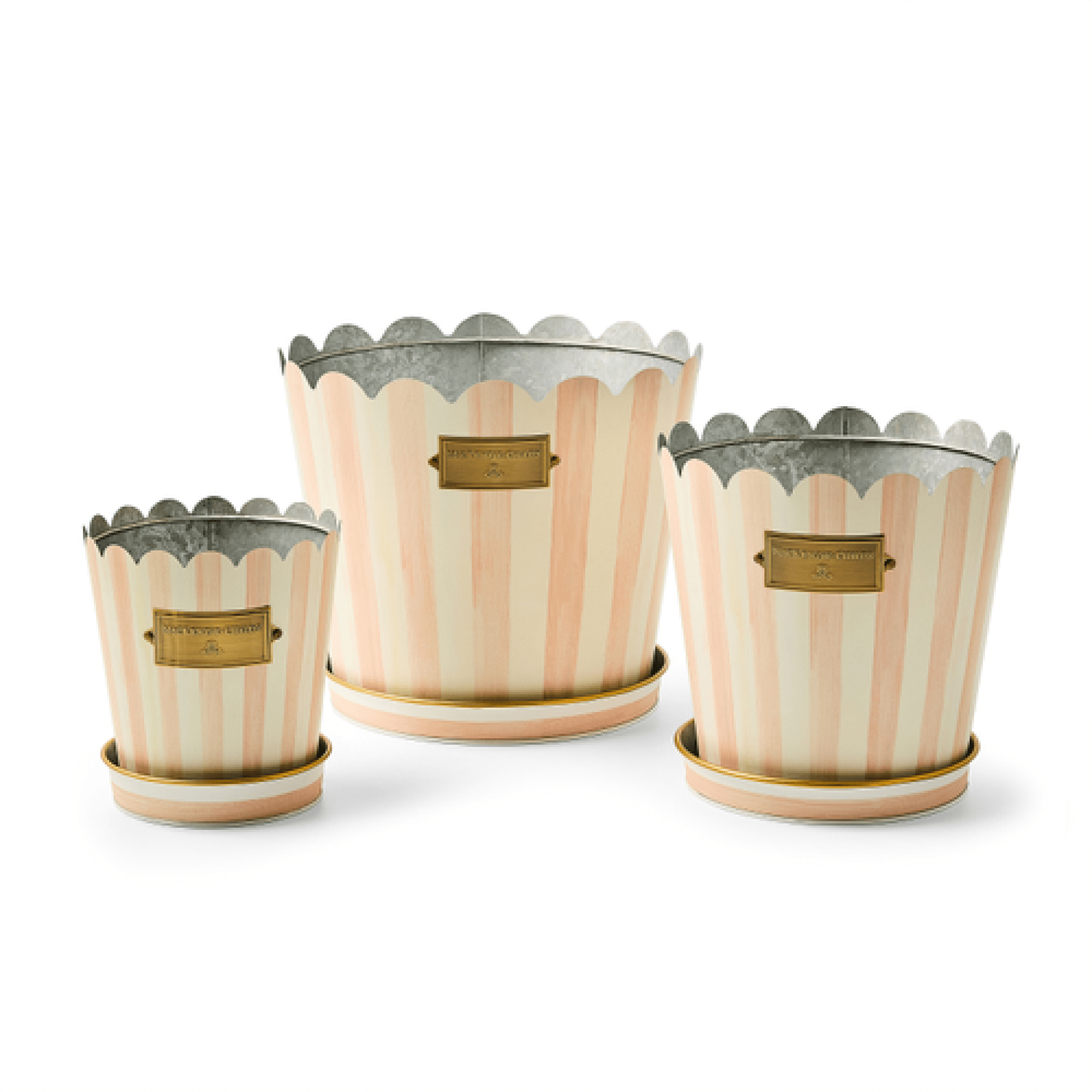 rosy stripe pots & saucers, set of 3 27 rosy stripe pots & saucers, set of 3 27