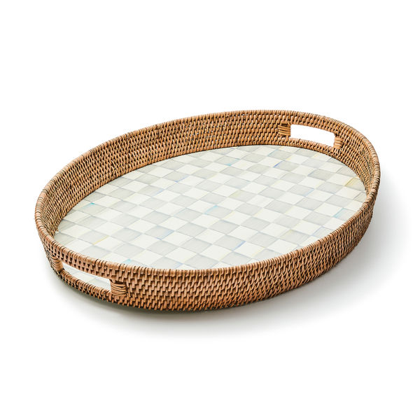 sterling check enamel & rattan party tray 244 sterling check enamel & rattan party tray 244
