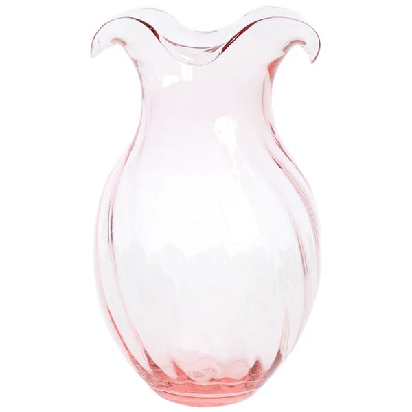 Hibiscus Glass Pink Vertical Fluted Large Vase 14 Hibiscus Glass Pink Vertical Fluted Large Vase 14