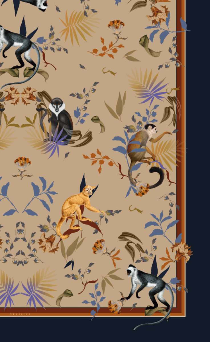 TABLECLOTH TAUPE MONKEYS 350cm 2 TABLECLOTH TAUPE MONKEYS 350cm 2
