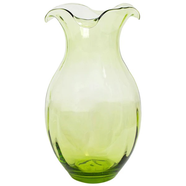 Hibiscus Glass Green Vertical Fluted Large Vase 16 Hibiscus Glass Green Vertical Fluted Large Vase 16