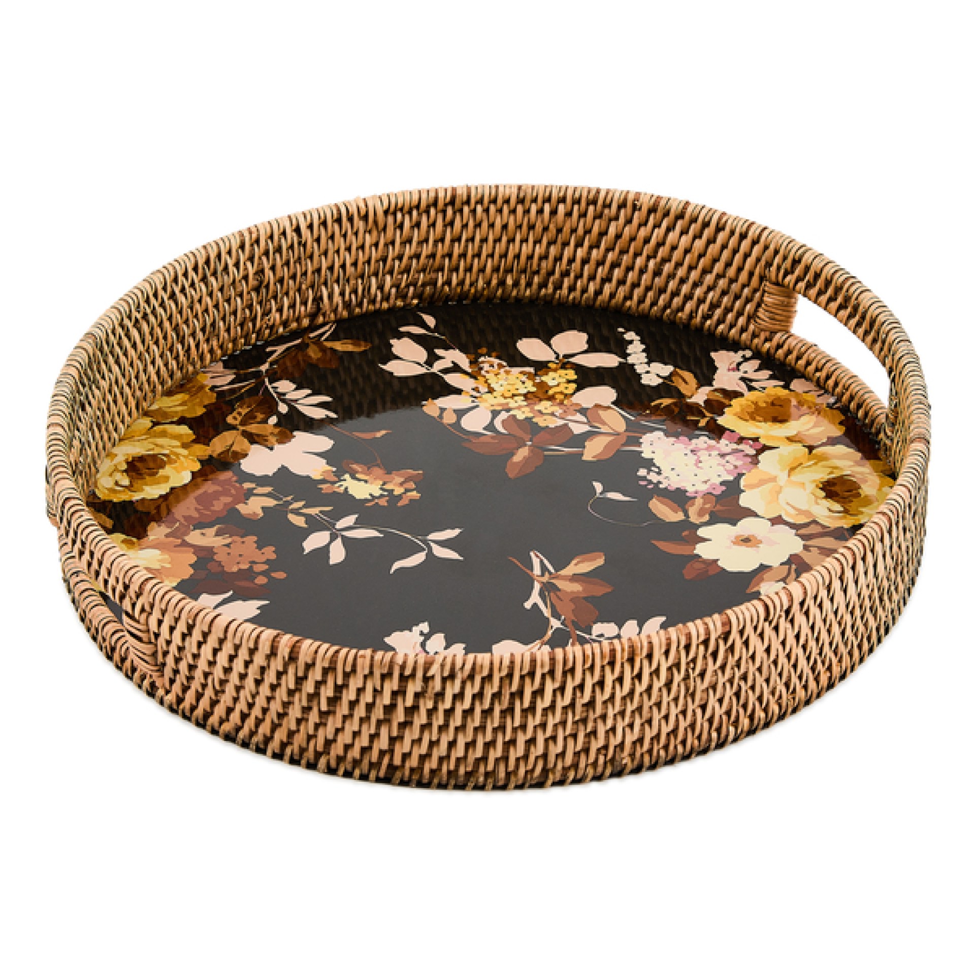 wild rose brown enamel & rattan round serving tray 43 wild rose brown enamel & rattan round serving tray 43