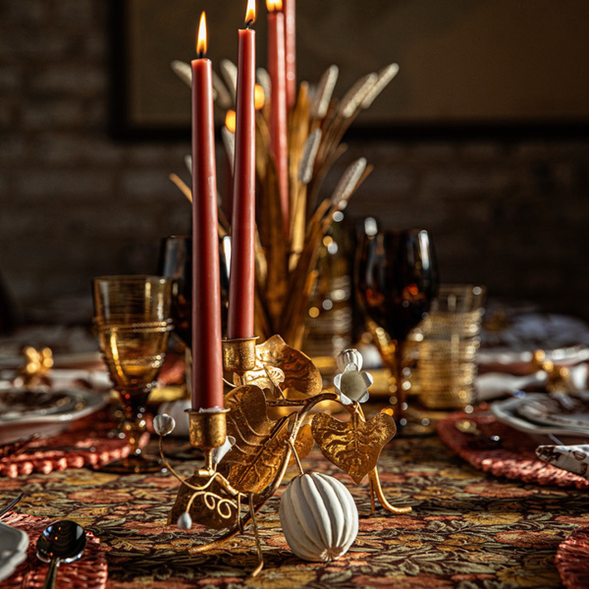 Forest Walk Pumpkin & Vine Double Candlestick Holder - Gold 44 Forest Walk Pumpkin & Vine Double Candlestick Holder - Gold 44