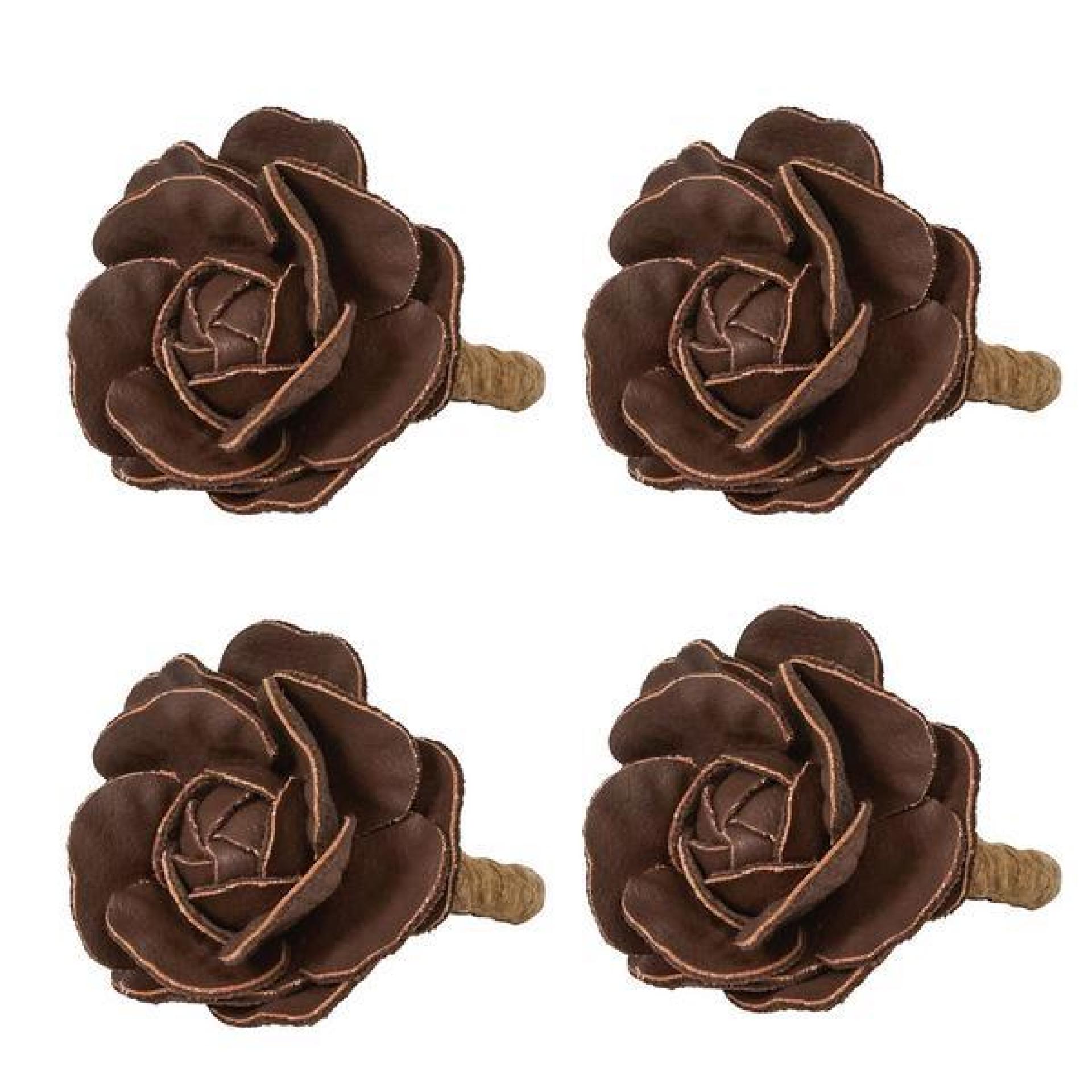 Camellia Napkin Ring Set/4 - Brown 6 Camellia Napkin Ring Set/4 - Brown 6
