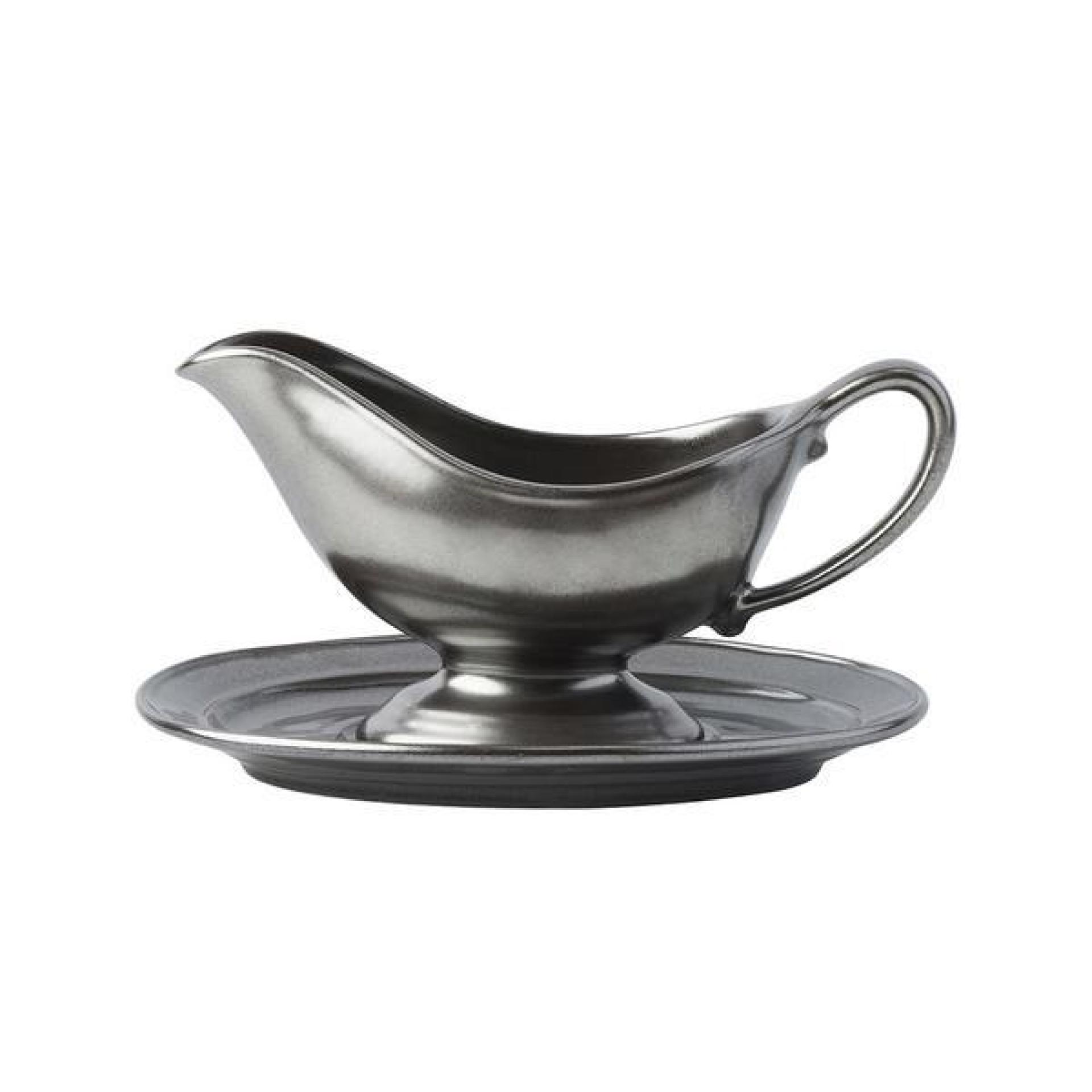 Pewter Stoneware Sauce Boat and Stand 14 Pewter Stoneware Sauce Boat and Stand 14
