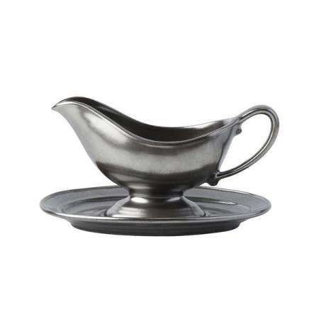 Pewter Stoneware Sauce Boat and Stand 14 Pewter Stoneware Sauce Boat and Stand 14