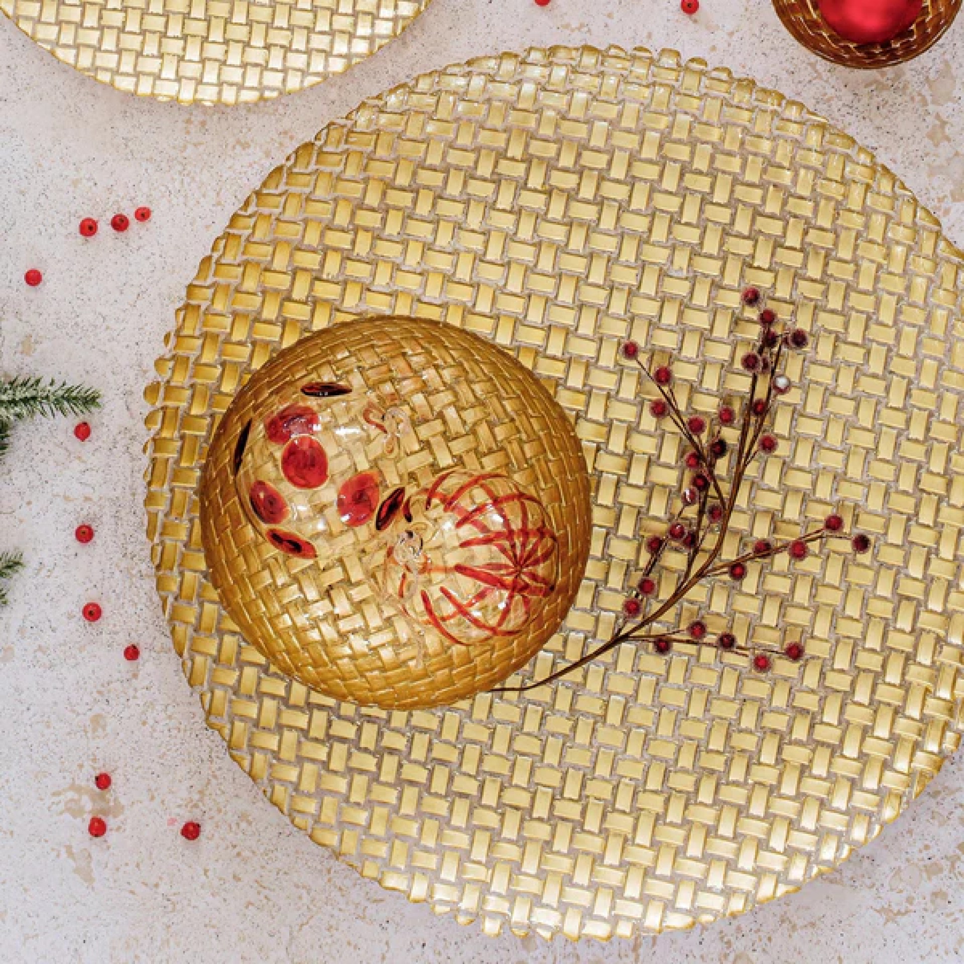 Rufolo Glass Gold Basketweave Small Serving Bowl 73 Rufolo Glass Gold Basketweave Small Serving Bowl 73