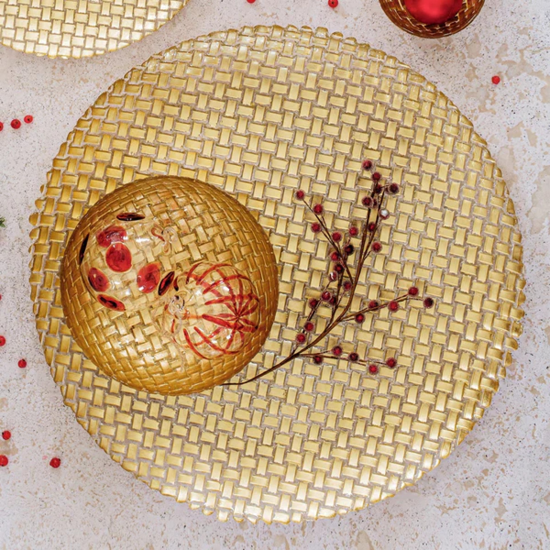 Rufolo Glass Gold Basketweave Large Round Platter 71 Rufolo Glass Gold Basketweave Large Round Platter 71