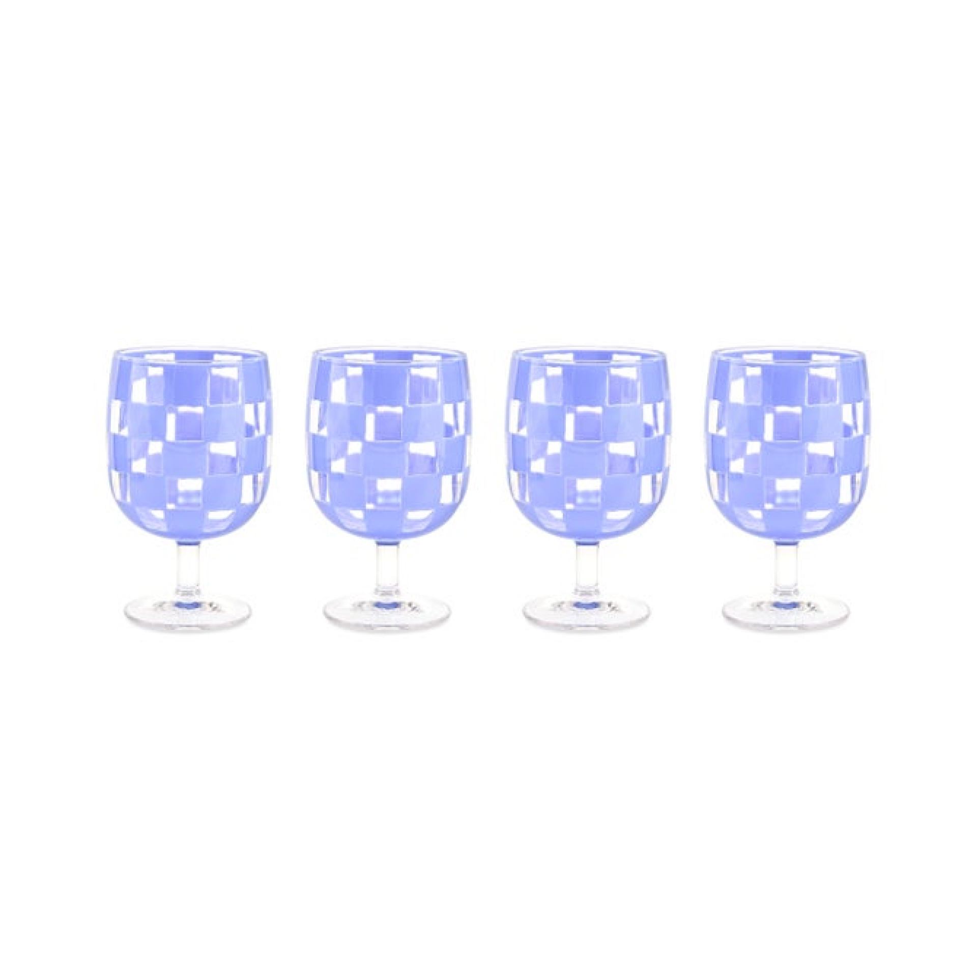 Blue Check Acrylic Water Goblets, Set Of 4 2 Blue Check Acrylic Water Goblets, Set Of 4 2