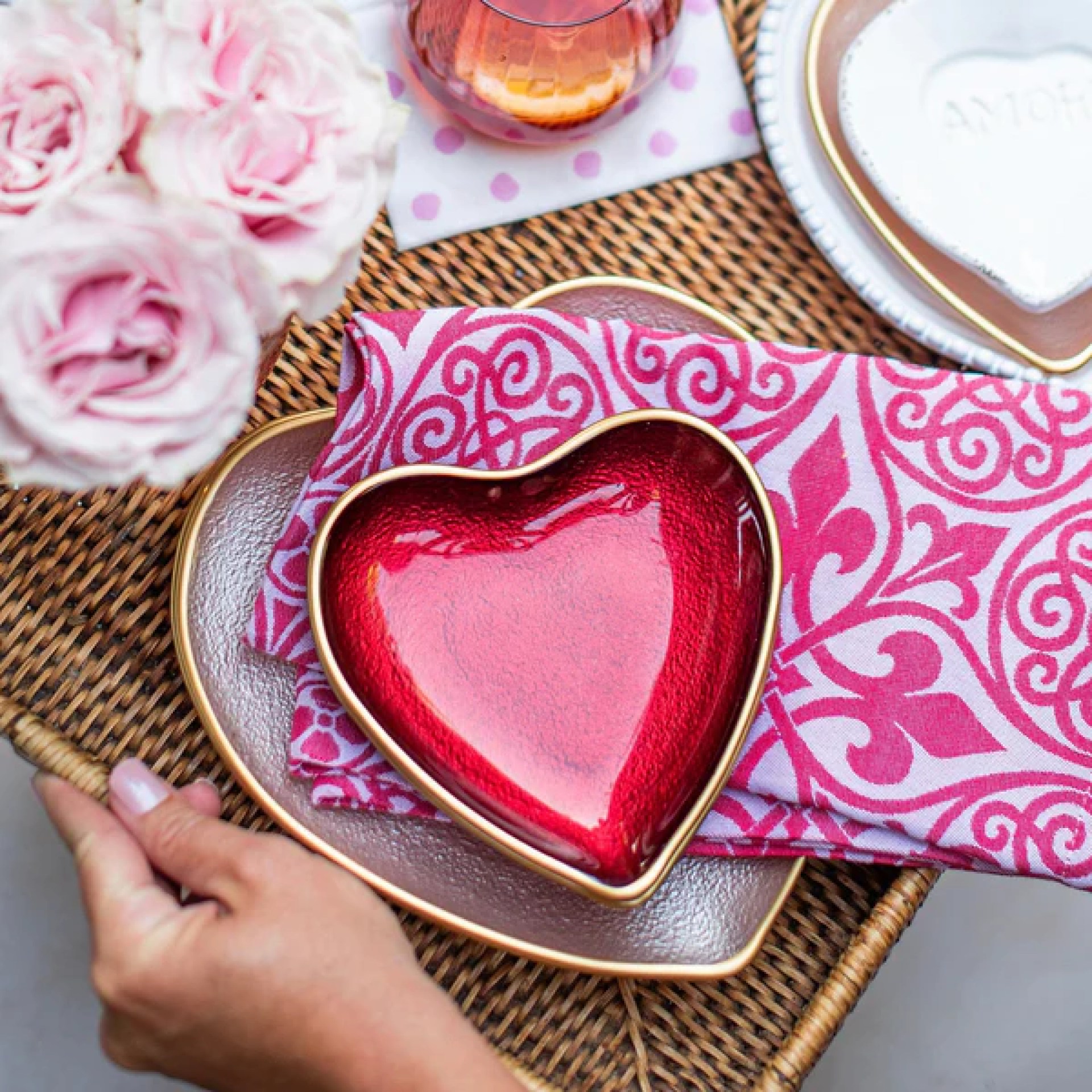 Baroque Glass Red Heart Cocktail Plate 24 Baroque Glass Red Heart Cocktail Plate 24