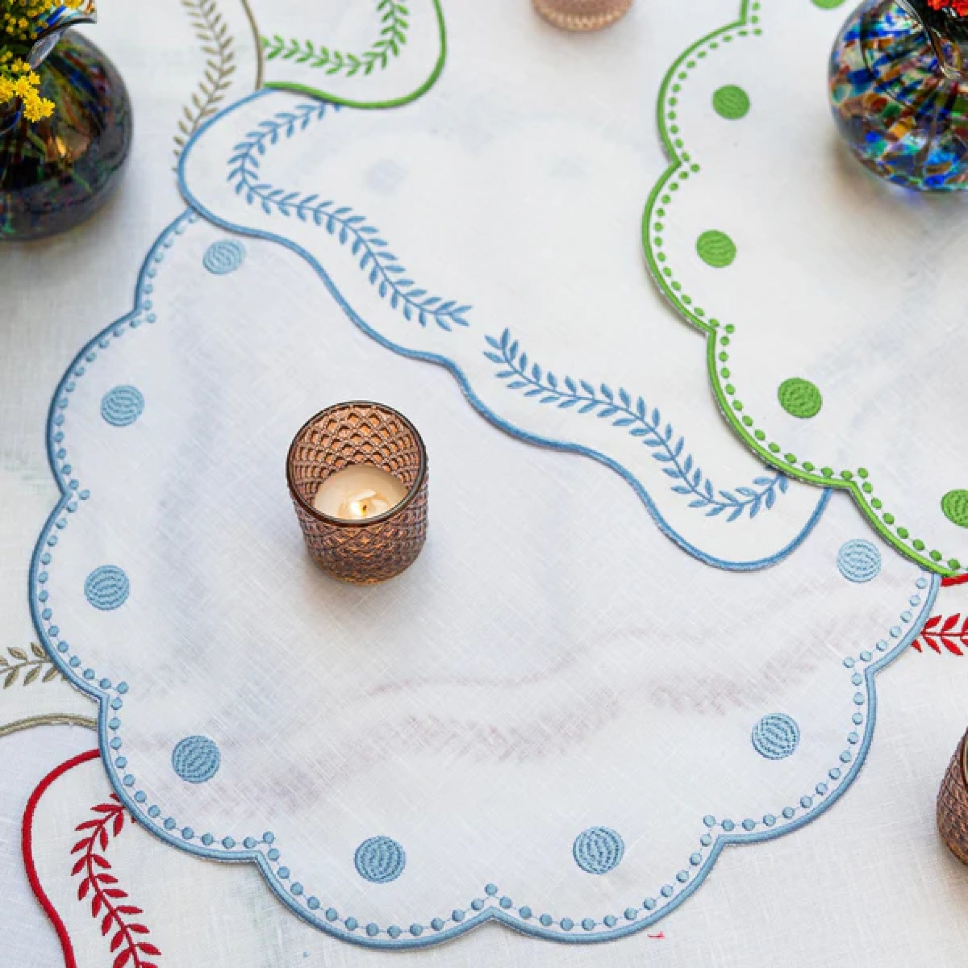 Tessuti White Round Placemats with Cornflower Blue Dots - Set of 4 1 Tessuti White Round Placemats with Cornflower Blue Dots - Set of 4 1