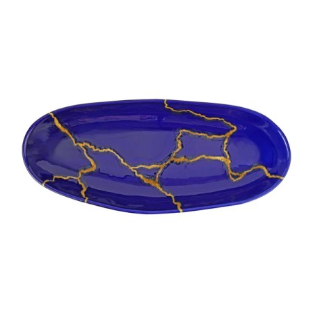 Storia Blue and Gold Oval Platter 7 Storia Blue and Gold Oval Platter 7