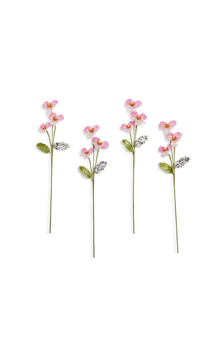pink pansy beaded flower stem, set of 4 65 pink pansy beaded flower stem, set of 4 65