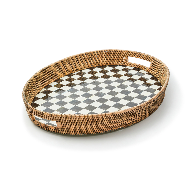 courtly check enamel & rattan party tray 253 courtly check enamel & rattan party tray 253