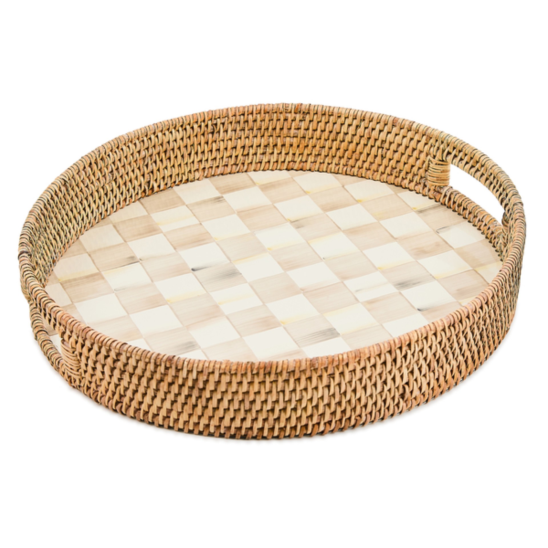 mocha check enamel & rattan round serving tray 44 mocha check enamel & rattan round serving tray 44