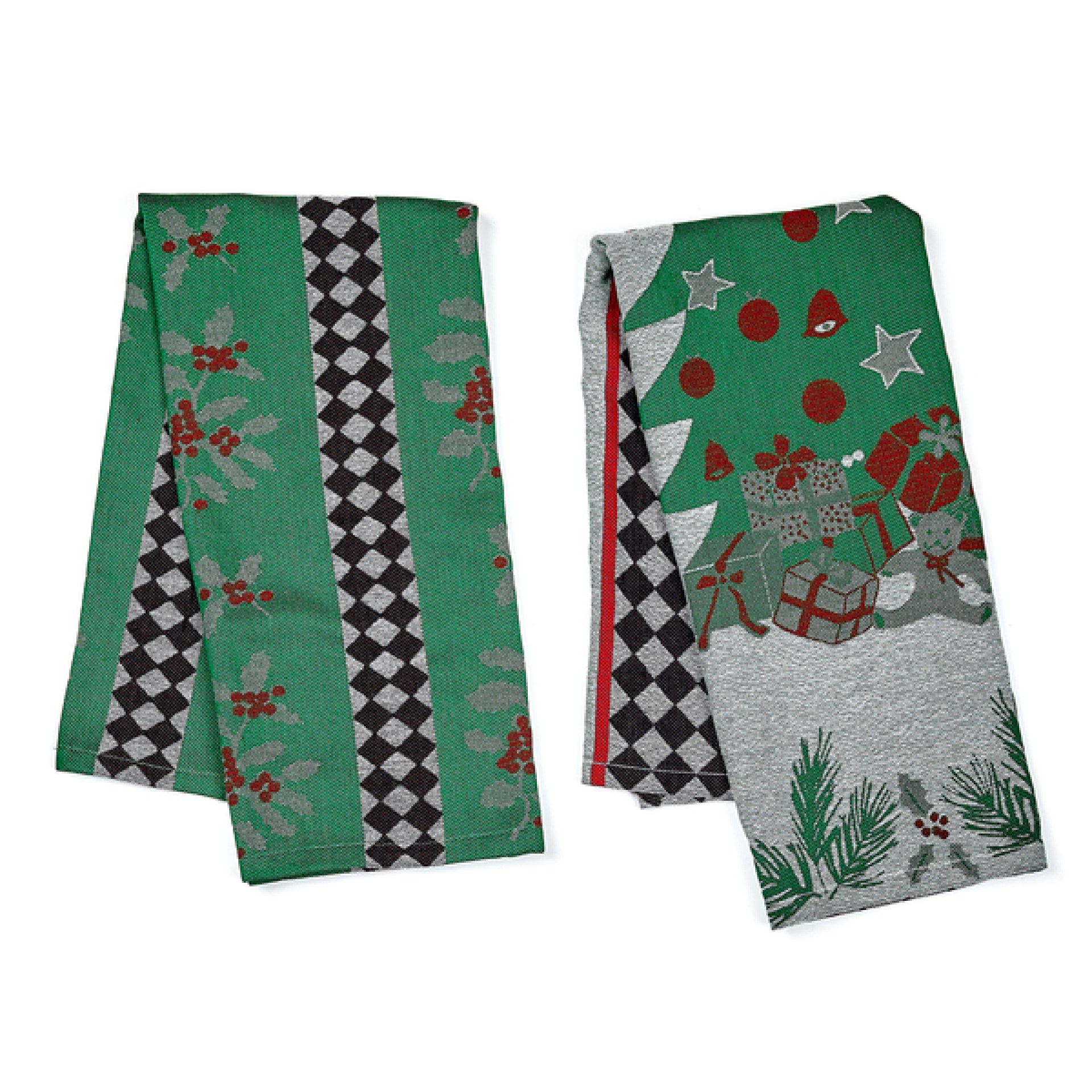 holly & holiday tree jacquard dish towels, set of 2 168 holly & holiday tree jacquard dish towels, set of 2 168