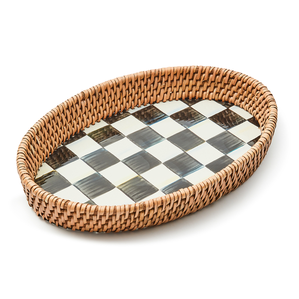 courtly check small enamel & rattan serving tray 248 courtly check small enamel & rattan serving tray 248