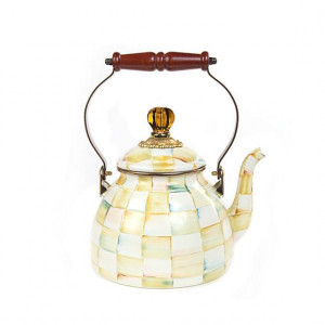 Parchment Check Enamel Tea Kettle - 2 Quarts 5 Parchment Check Enamel Tea Kettle - 2 Quarts 5