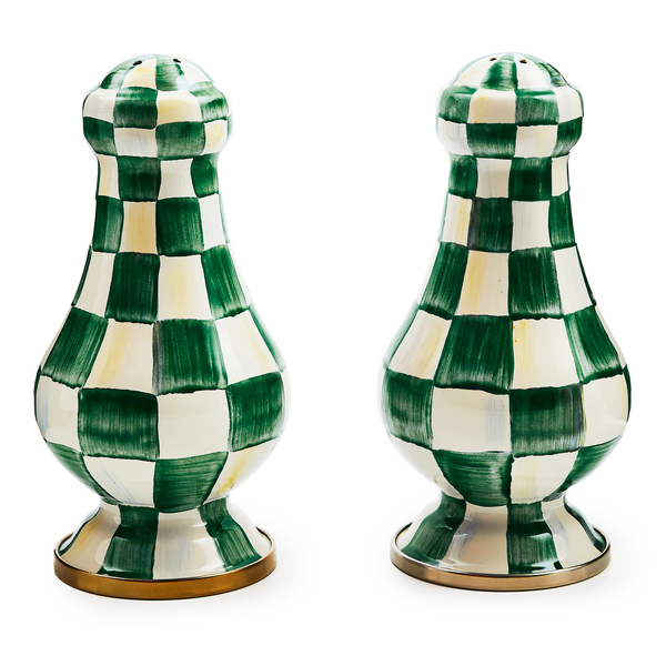 emerald check large salt & pepper shakers 32 emerald check large salt & pepper shakers 32