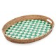 emerald check enamel & rattan party tray 79 emerald check enamel & rattan party tray 79