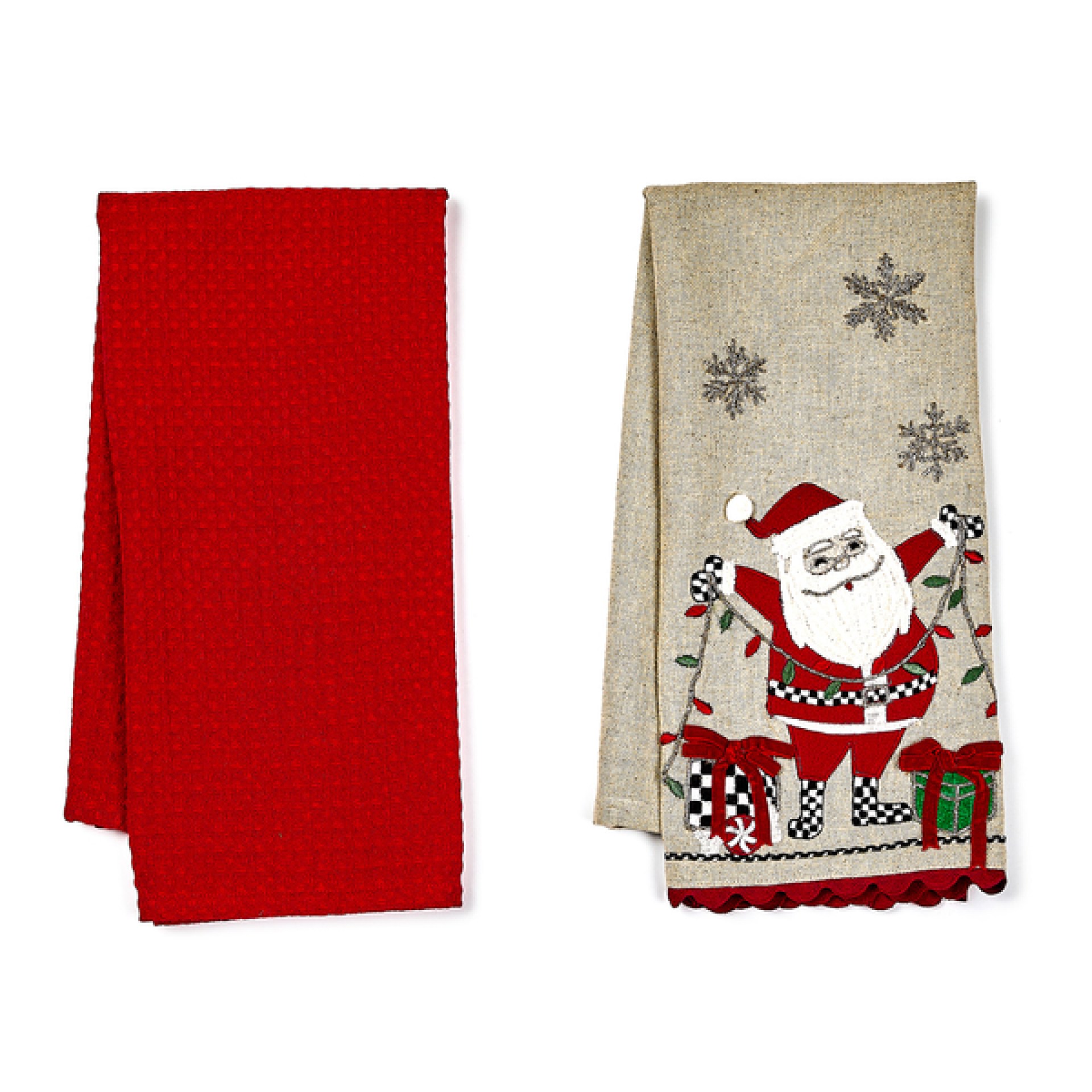 santa with tree lights embroidered dish towels, set of 2 170 santa with tree lights embroidered dish towels, set of 2 170
