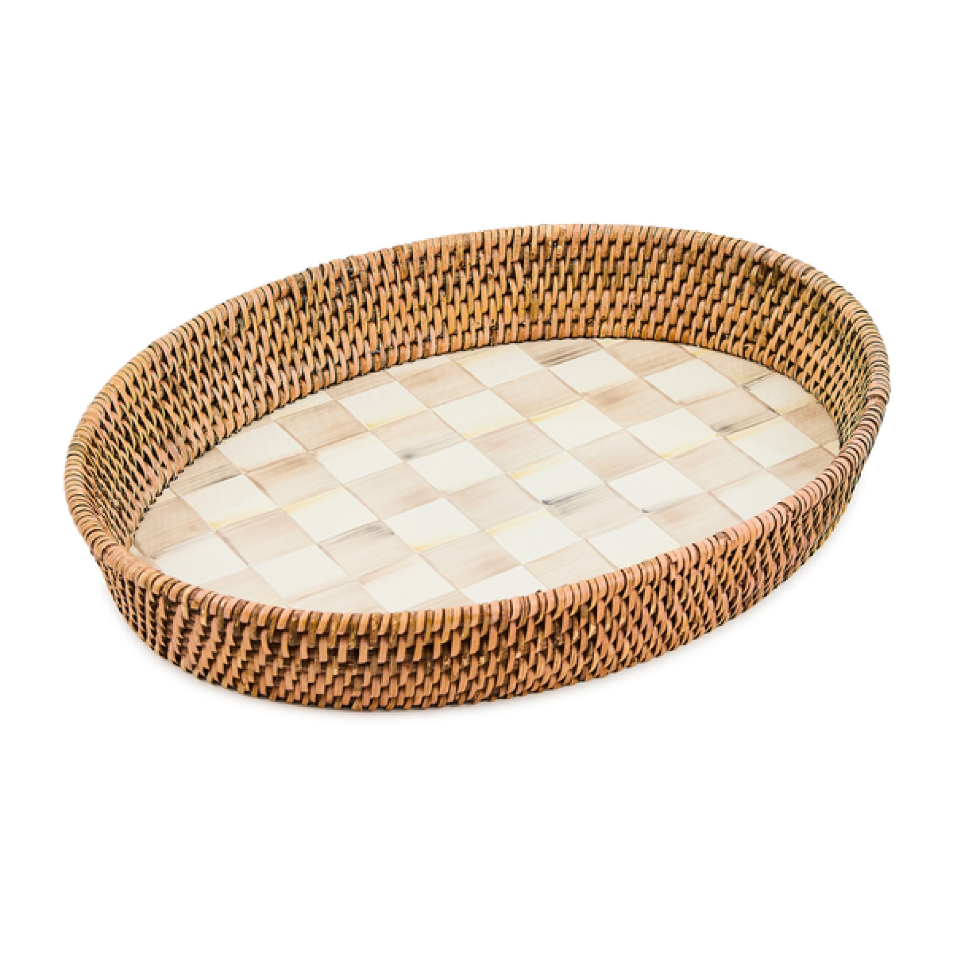 mocha check enamel & rattan large tray 39 mocha check enamel & rattan large tray 39