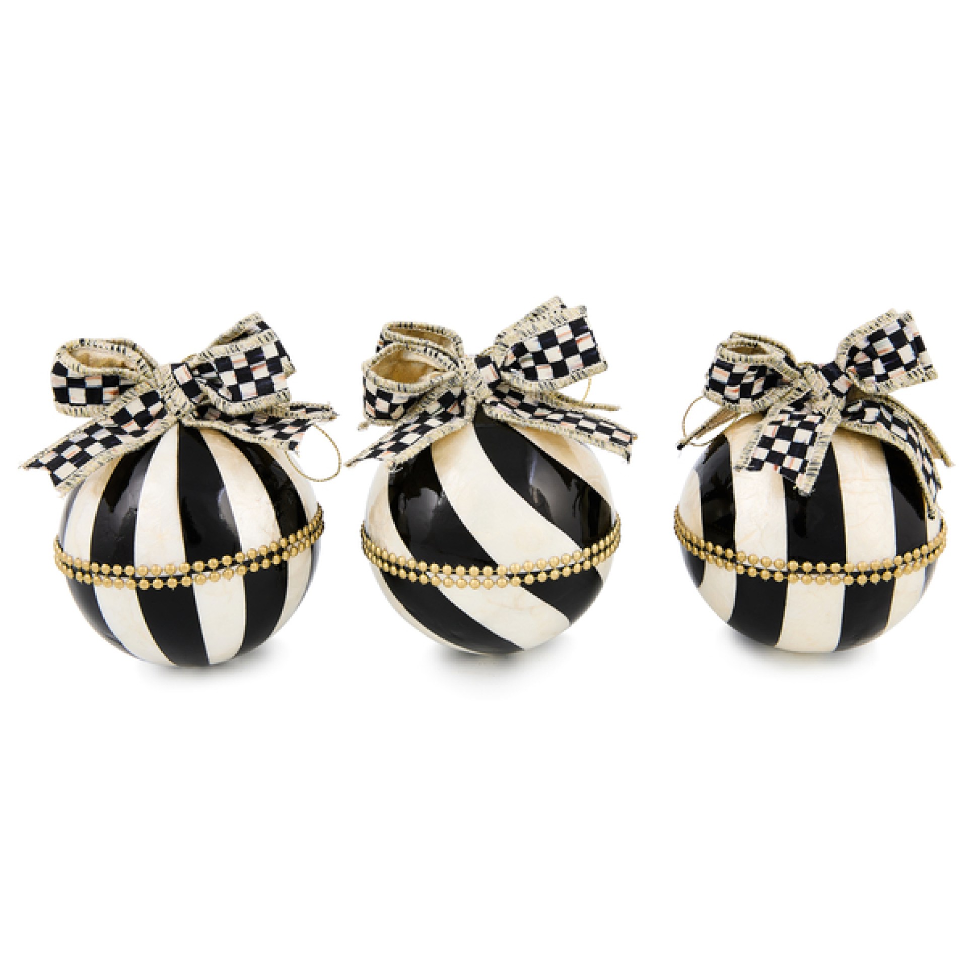 courtly noel stripe capiz ball ornaments, set of 3 1 courtly noel stripe capiz ball ornaments, set of 3 1
