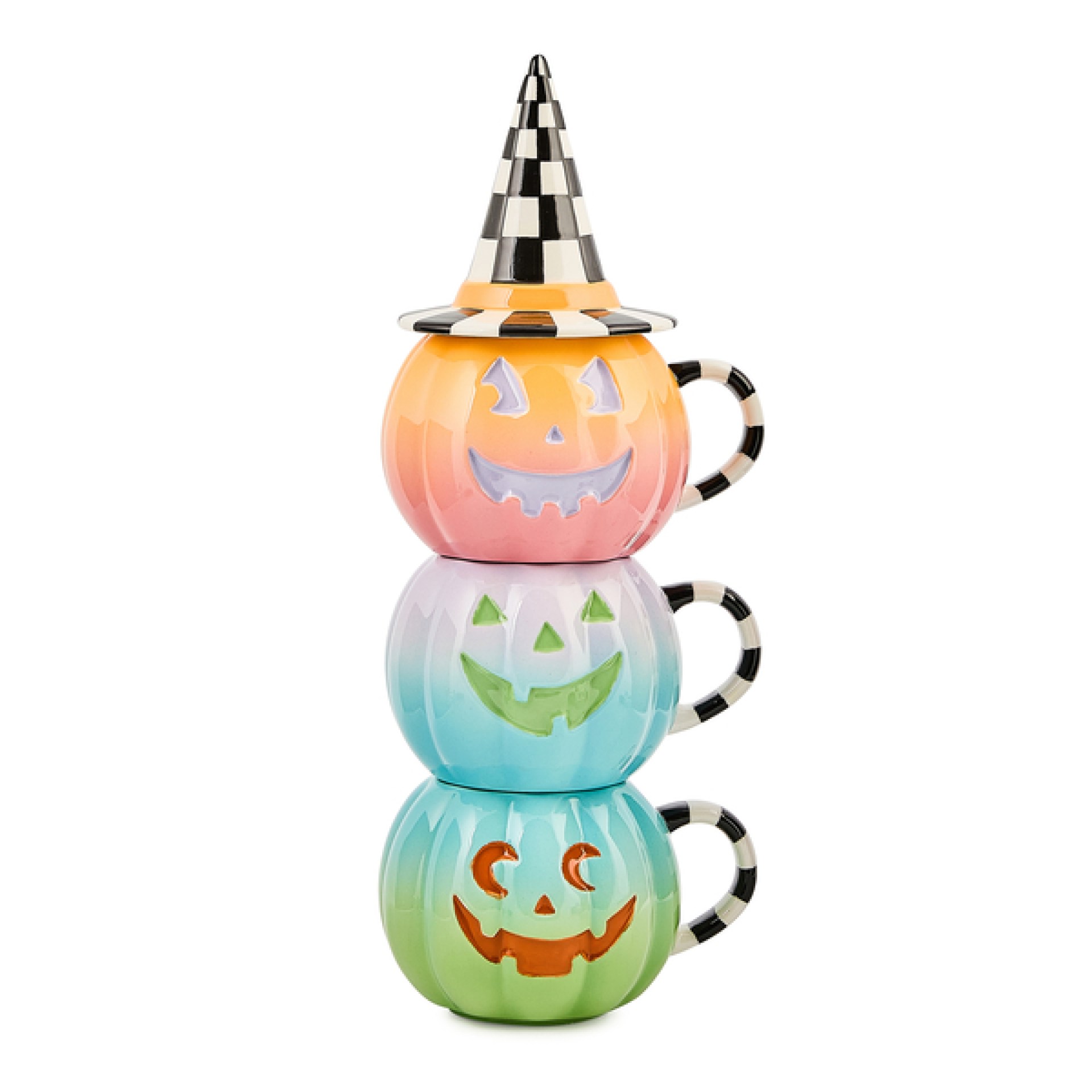 trick or treat lidded pumpkin mug tower, set of 3 121 trick or treat lidded pumpkin mug tower, set of 3 121