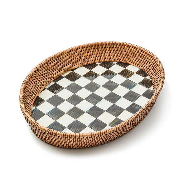 courtly check large enamel & rattan serving tray 249 courtly check large enamel & rattan serving tray 249