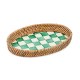 emerald check enamel & rattan small tray 77 emerald check enamel & rattan small tray 77